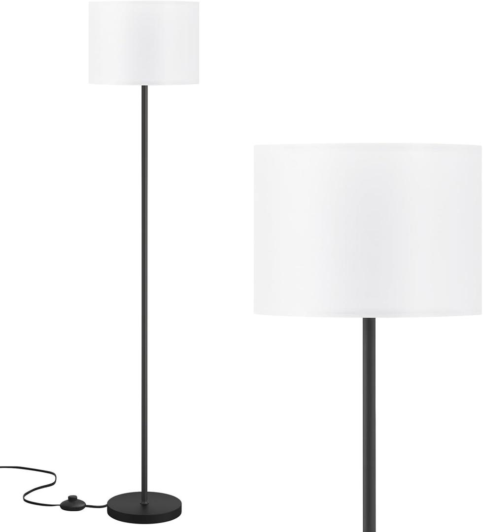Modern Floor Lamp Simple Design with White Shade, Foot Pedal Switch, 60" Small Tall Lamps for Living Room Bedroom Office Dining Room Kitchen, Black Pole Lamp(Without Bulb)