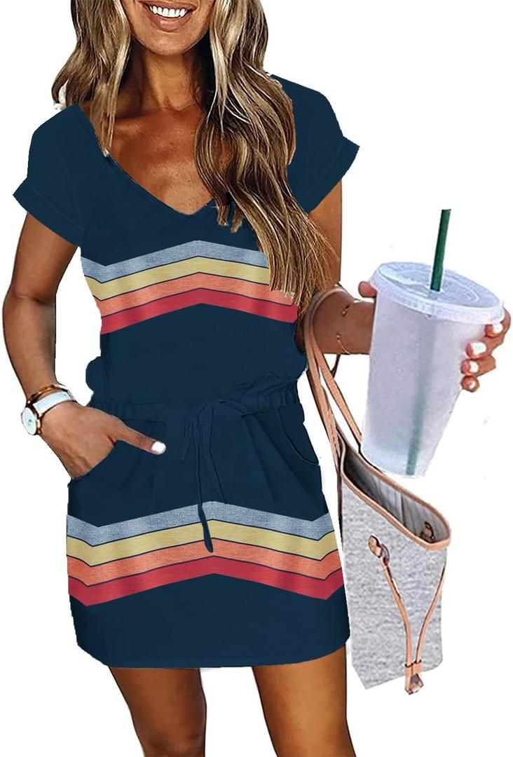Womens Summer Dress Lantern Sleeve Square Neck Tie Front A-Line Double Layer Hem Mini Dresses (Medium, Print-1)