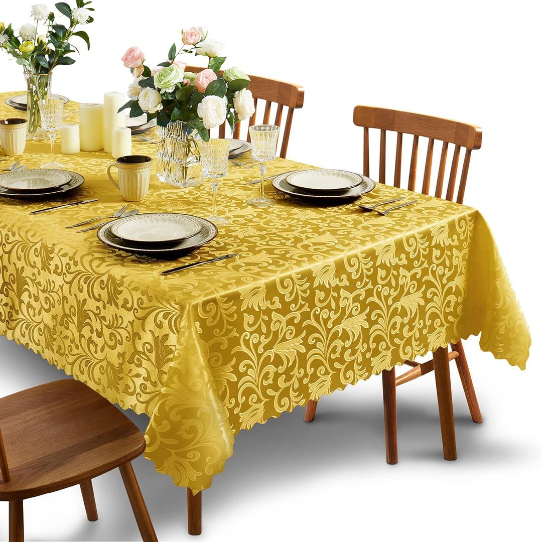 SiinvdaBZX Damask Rectangle Tablecloth, Luxury Jacquard Design Gold Table Cloth 60" x 102", Wrinkle Free Satin Polyester Table Cover for Dinner Party Banquet Holiday