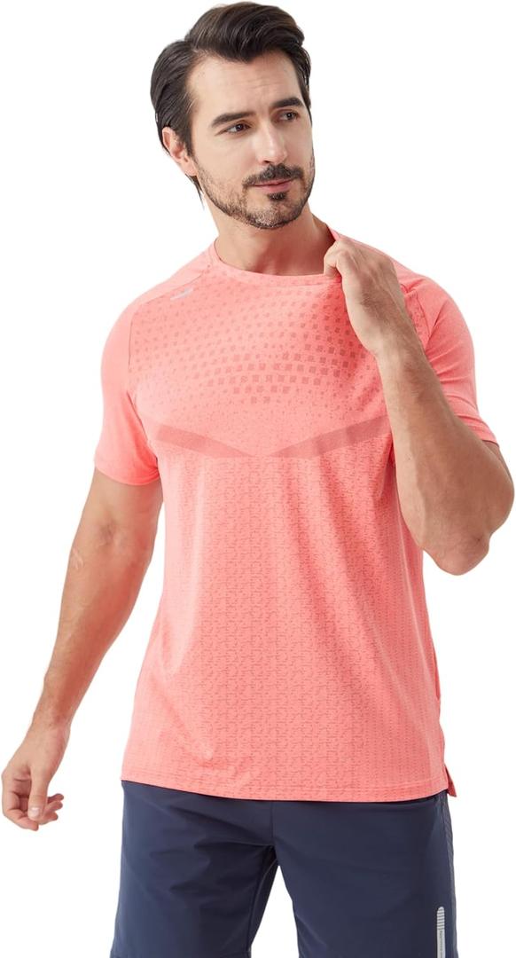 Men's Athletic T-Shirts Moisture Wicking Cool Running Short Sleeve Tee Gym Tennis Workout Hiking Cationic (XXL)