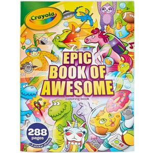 Crayola Epic Book of Awesome Coloring Book (288pgs), Animal Coloring Pages, Glitter Stickers, Travel Activity, Gift for Kids, Ages 3+