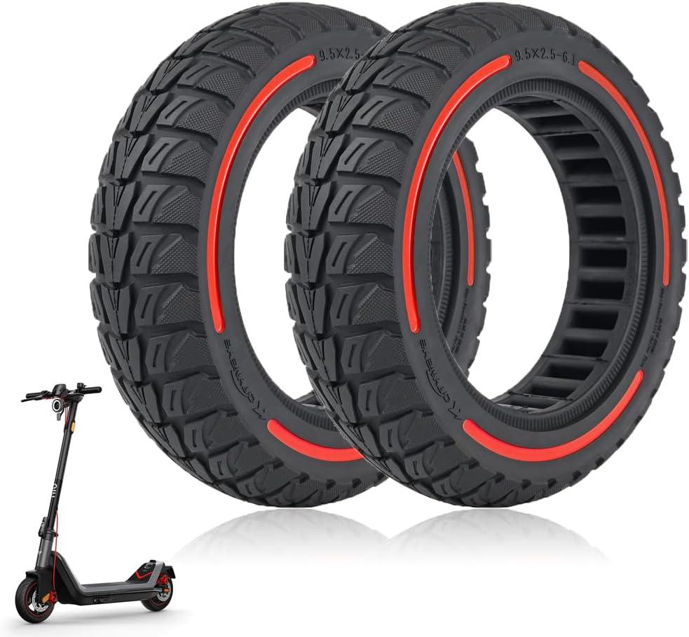 9.5x2.50 Solid Tire 9.5 inch for NIU KQi3 Pro/Max/Sport Electric Scooters, Puncture-proof, Tubeless Rubber Tires Front or Rear Replacement, 2pc (Red)