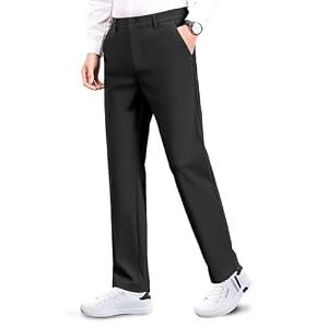 Safort Mens Golf Pants Dress Work Stretch Slim Slacks Classic Fit Comfy Straight Leg Casual Trousers with Pockets, Black, 38