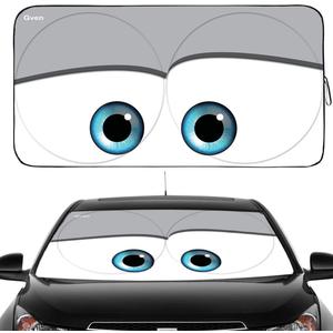 GVEN Windshield Sun Shades Car Sun Shade Protector Blocks UV Rays for Full-Size Sedan & SUV, Mid-Size SUV, Sports Cars, Wagon and Mid-Size Pickup Truck Car Accessories (Eyes-Grey, L)