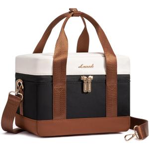 LOVEVOOK Insulated Lunch Bag for Women & Men - Cooler Lunch Tote and Lunch Box for Work and Travel, Black-beige-brown