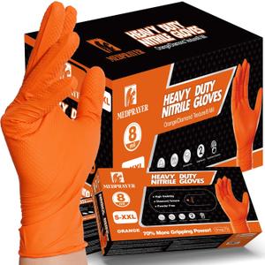 Industrial Nitrile Gloves  Heavy Duty Latex & Powder Free Disposable Gloves with Diamond Texture (Medium (Pack of 100), Orange)