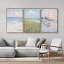 Rantodecor Impressionist Framed Canvas Wall Art, Vintage Italy Coastal Sailboat Wall Decor, Light Blue and White Posters Art Prints, Pastel Beach House Artwork for Bedroom Living Room Office 16"x24"x3
