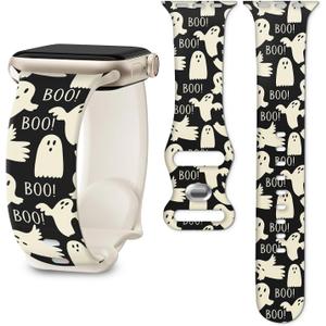 Band Compatible with iWatch Band 38/40/41mm for Women Men Sport Replacement Smartwatch Wrist Strap for iWatch Ultra2/1 SE Series 10 9 8 7 6 5 4 3 2 1 - Halloween Ghost