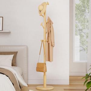 Solid Wood Coat Rack Freestanding Coat Tree with 10 Hooks for Bedroom, Livingroom, Entryway, Sturdy Coat Hanger Stand for Hats, Coats, Scarves, Handbags, Purses (Natural Wood Color)