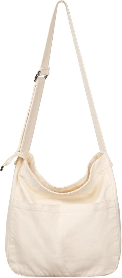 Etercycle Canvas Tote Bag for Women, Large Crossbody Hobo Bag Casual Shoulder Bag Shopping Handbags Messenger Bags (Beige)