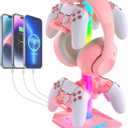 VCOM RGB Gaming Headphones Stand with 2 USB Ports, Pink Headset Stand with 10 Light Modes and Non-Slip Rubber, Suitable for PC Desk Accessories Gamers Gift(Pink)