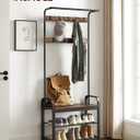 VASAGLE Coat Rack, Hall Tree with Shoe Bench, 4-in-1, 9 Removable Hooks