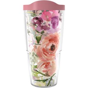 Tervis Kelly Ventura - Floral Collection Made in USA Double Walled Insulated Tumbler Travel Cup Keeps Drinks Cold & Hot, 24oz - Classic, Heather Rose