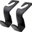 EldHus Headrest Hooks for Purses and Bags, 2 Pack Car Seat Hooks for Grocery Bag Handbag, Metal Car Purse Holder Covered by Leather, Black