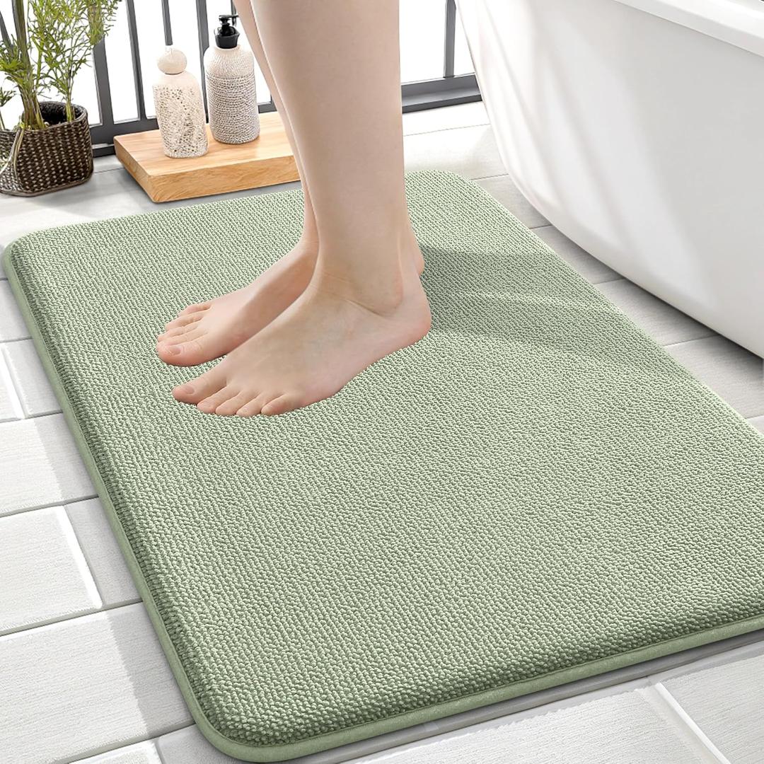 OLANLY Thick Memory Foam Bath Mat Rug 24x16, Extra Soft Absorbent Bathroom Rug, Quick Dry Bath Mats, Non-Slip, Machine Washable Carpet for Bathroom, Tub and Shower, Home Decor Accessories, Sage Green
