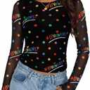 MOUSYA Sheer Tops for Women Mesh Long Sleeve Top See Through Sexy Going Out Tee Summer Crewneck Party Undershirt (Black, M)