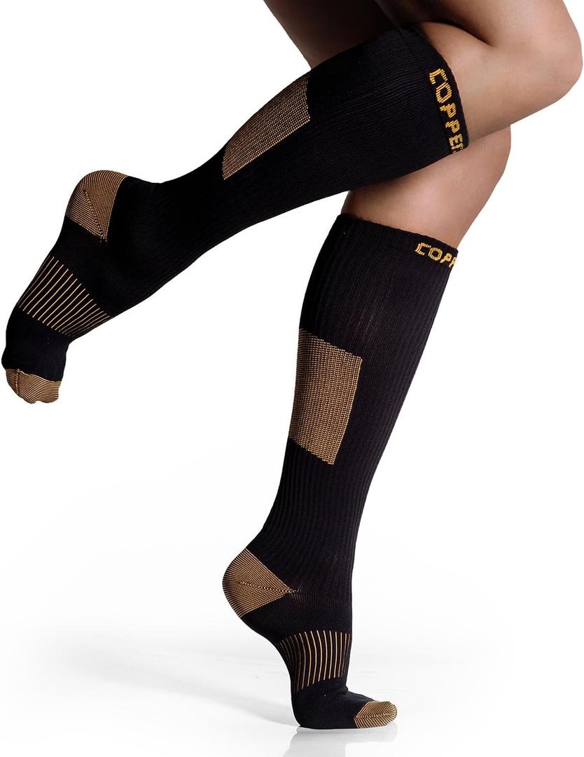 CopperJoint Copper Compression Socks for Women & Men - Diabetic Socks, Improves Circulation, Reduces Swelling & Pain - For Nurses, Running, & Everyday Use - Copper Infused Nylon (Medium) (Black)