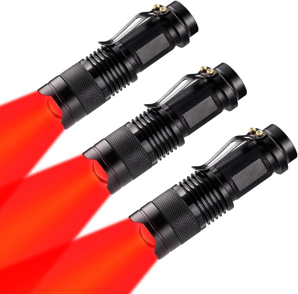 3 Pack Red LED Flashlight Single Mode Red Light Flashlight One Mode Zoomable Night Light Torch for Astronomy Aviation and Night Observation
