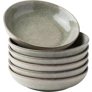 AmorArc 8.5'' Large Pasta Bowls, 36oz Stoneware Pasta Serving Bowls Set of 6 for Kitchen, Wide Bowls for Pasta,Salad,Oatmeal, Microwave Safe, Reactive Glaze