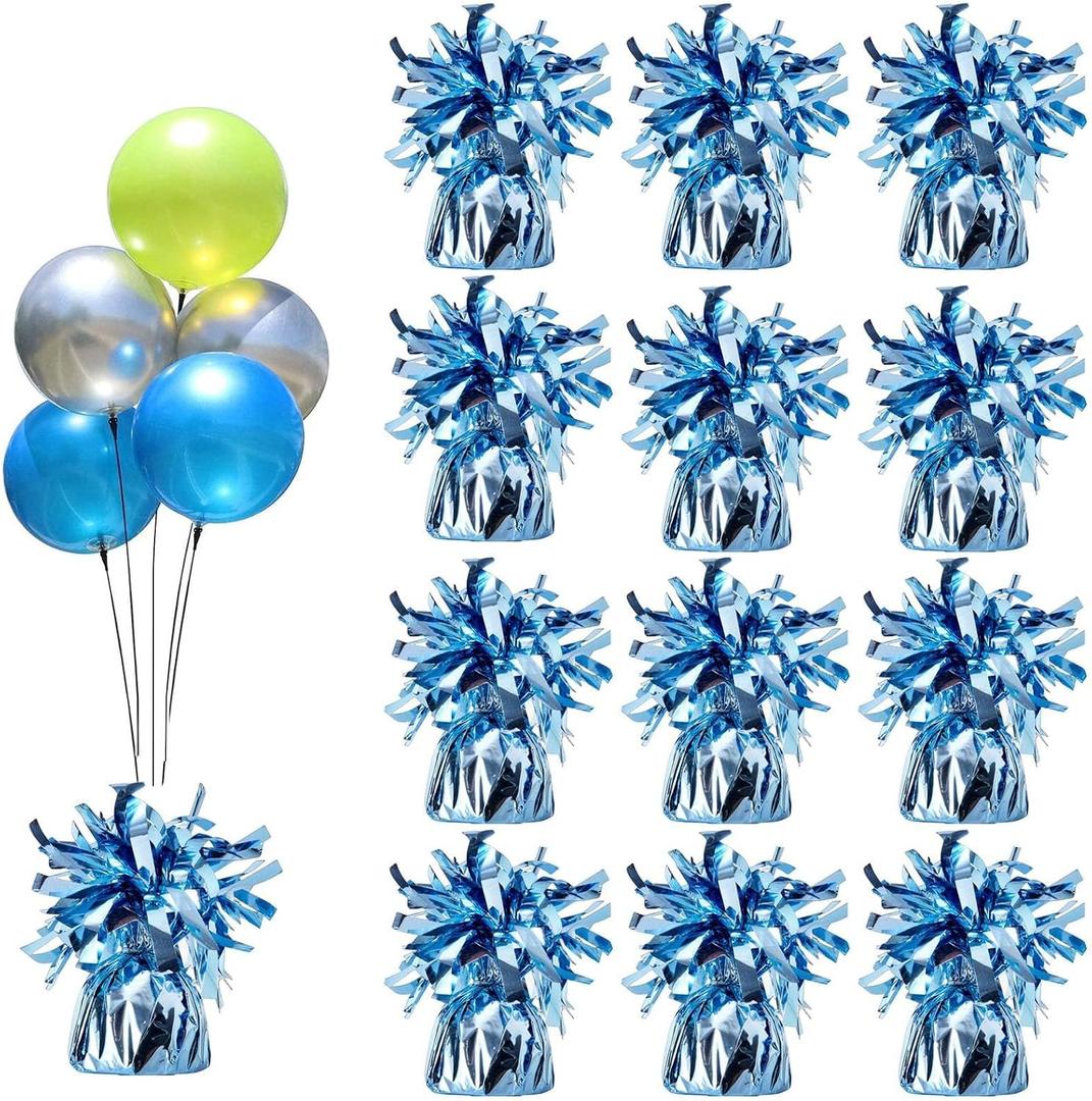 Aluminum Foil Balloon Weights for Parties (12 pcs) - 0.31lb (140g) Each - Premium Balloon Anchors for Birthday, Wedding, Dinner, Indoor & Outdoor DecorationsLight Blue 12pcs