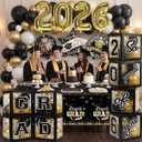 Black and Gold Graduation Decorations Class of 2026 - Graduation Balloon Boxes, Balloon Arch Garland Kit, Fringe Curtains, Party Decorations 2026 for Any Grades