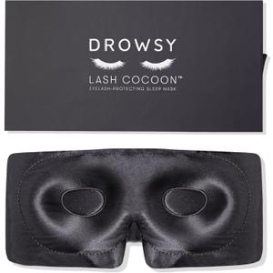 DROWSY Eyelash Protecting Silk Sleep Mask for Natural Lashes & Extensions. Deep Eye Cups, Zero Pressure, Total Blackout, Full Wraparound (Moonlight Shadow)