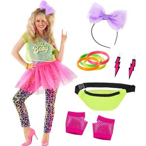 Morph 80s Outfit for Women 80s Costume Decades Day Outfits Womens 80 s Outfit for Party Halloween Disco Costume (Medium)