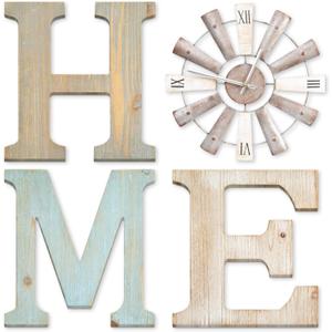 ZAZIWZ Farmhouse Home Signs with Windmill Clock Wall Decor Rustic Home Letters Wall Art for Living Room Kitchen Entryway Dining Room Bedroom (mix color)