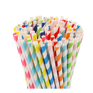 75 Pcs Biodmart Paper Straws, Assorted Rainbow Colors Striped, For Drinks, Parties, Crafts