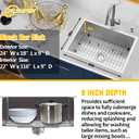 Kitchen Sink,24x18 Inch Kitchen Sink Stainless Steel Undermount Bar Sink Drop In Stylish and Modern Look Sink With Bottom Grid,Silicon Mat And Drain Assembly Add Elegance & Enhance Usability