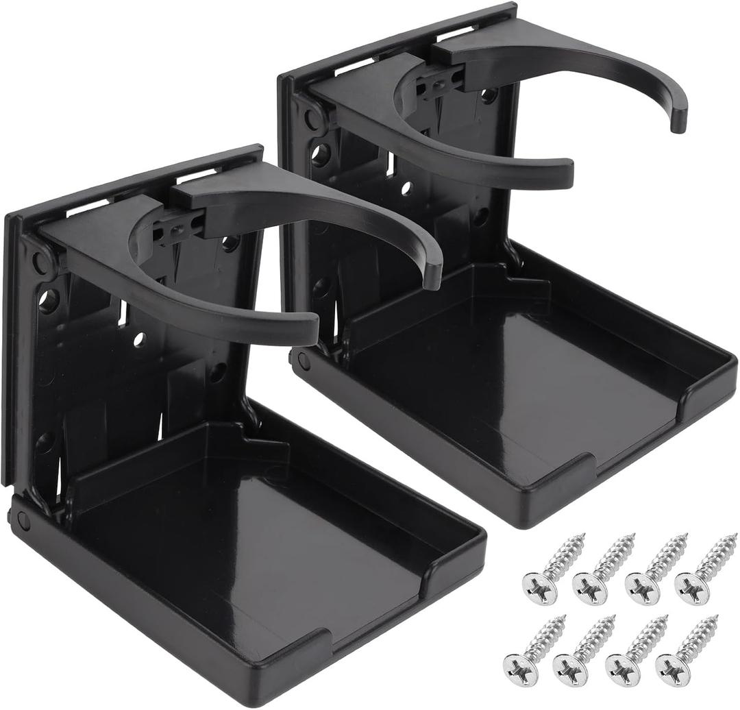2pcs Foldable Cup Holder Adjustable Wall Mounted Cup Holder 60-100MM Wall Car Desk Drink Holder for Home Trucks RVs Vans Boats Campers Caravans (Black)