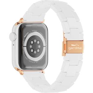Luxury Resin Compatible with Apple Watch Band - Lightweight Perma Compatible with Apple Watch Bands for Women and Men, iWatch Bands Solace Bands for 38mm 40mm 41mm 42mm 44mm 45mm 49mm Ultra, SE, Series 8 7 6 5 4 3 2 1 (Matte Finish - Pure White with Rose Gold Hardware)