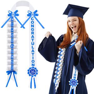 Lyrow Blue and White Graduation Money Lei Class of 2026 Ribbon Money Lei Graduation Cash Gift for Congrats Graduates Grad Leis with Cash Holder for Senior High School Party Supplies (Classic)