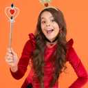 2 x Halloween Queen Costume Accessories Set Including Gold Crown Red Heart Collar Choker Gem Scepter Wand Heart Ear Decor for Women Queen Costume Party Accessories