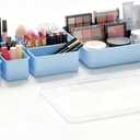 Jalopink Silicone Makeup Organizer Drawer Set with Clear Lid - Stackable Vanity & Bathroom Drawer Organizer, Adjustable Compartment Desk Drawer Organizer for Cosmetics, Toiletries, Office Supplies