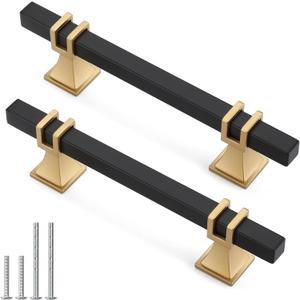 10 Pack 3-3/4 Inch Black and Gold Cabinet Pulls Black and Gold Cabinet Handles Kitchen Cabinet Handles Dresser Drawer Pulls Kitchen Cabinet Hardware