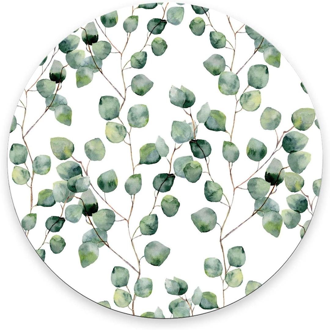 Mouse Pad, Cute Mousepad with Design, Round Watercolor Eucalyptus Mat, Small Non-Slip Rubber Gaming Pads, Office Home Personalized Pad 7.97.90.12 inches