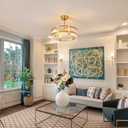 Gold Fandelier Caged Ceiling Fans with Lights, 20" Modern Crystal Chandelier Ceiling Fan with Light Remote Control Reversible Motor 6 Speeds for Bedroom, Living Room