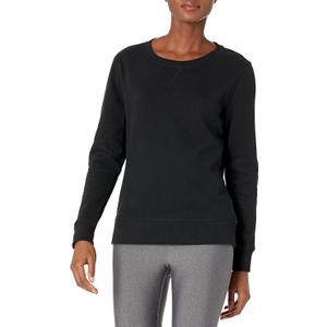 Amazon Essentials Women's French Terry Fleece Crewneck Pullover Sweatshirt (Black Heather) S 