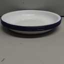 Dicunoy Set of 5 Enamel Plates, 9.5" Unbreakable Enamelware Dinner Serving Platter Trays, Retro White Round Shallow Bowls with Blue Rim for Pasta, Salad, Camping, Outdoor, Picnic, BBQ