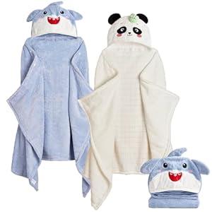 Allureza Hooded Toddler Towels with Animal Hood - 500GSM Ultra Soft & 6X Absorbent Baby Bath Towel, Large 28x55 Inch Coral Fleece Hooded Kids Towel for Boys Girls, Cape Blanket 2 Pack