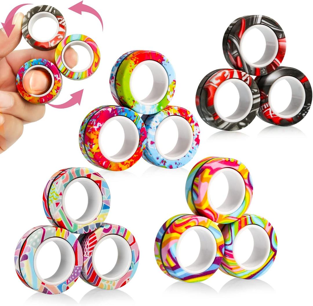 9Pcs Finger Magnetic Ring Fidget Toys, Colorful Finger Rings Toy Great for Training Relieves Reducer Autism Anxiety. (12pcs 4 color3) (12pcs 4 Color3)