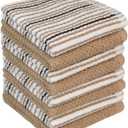 Bumble Premium Dish Cloths Towel 12"x12" | 100% Natural Ring Spun Cotton Tea Towel Set | 430 GSM | Highly Absorbent & Soft Dish Towels | 8 Pack - 4 Popcorn Striped & 4 Solid Kitchen Towels - Tan