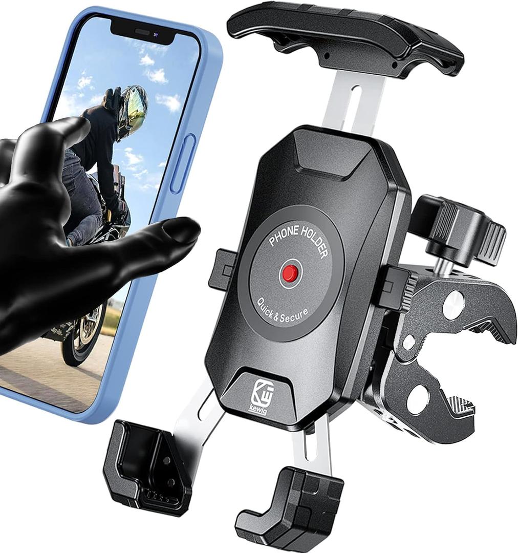 Kewig Motorcycle Phone Mount, Bike Phone Mount Upgrade Quick Install Handlebar Clamp, Bike Phone Holder for Scooter Clip Mount for 4.0-7.0" Phone
