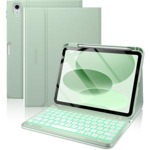 typecase Folio Keyboard Case for iPad 10th Gen 10.9 inch (2022) and iPad 11th (A16, 2025), Magnetic Wireless Detachable Keyboard, 7-Color Backlight, Thin & Light, Pencil Holder  Matcha Green