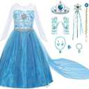 Princess Costumes for Girls Dress Up Clothes for Little Girls Toddler Costume with Accessories Crown Christmas Birthday Party (100 2-3 Years, Blue)