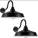 Dusk to Dawn Barn Light Outdoor, 16 Inch Dome Large Farmhouse Exterior Light Fixture Wall Mount, Industrial Outdoor Wall Sconce Outside for House, Shop, Porch, Garage, Black, 2 Pack