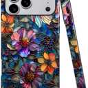 Case Compatible with iPhone 17 Pro Max,Fall Prevention Bright Hybrid 2-Layer Hard Shell Phone Case for Girls Boys,Colorful Floral Flower Art