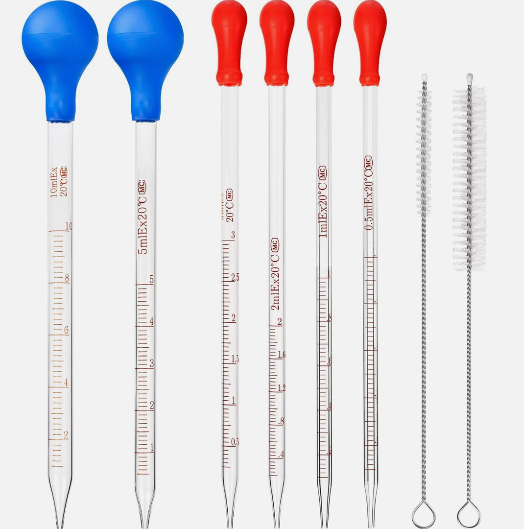 HOAOH 6 Pieces Glass Pipettes 10ml 5ml 3ml 2ml 1ml 0.5ml Glass Graduated Dropper Pipette for School, Students, Transfer for Liquid Essential Oil