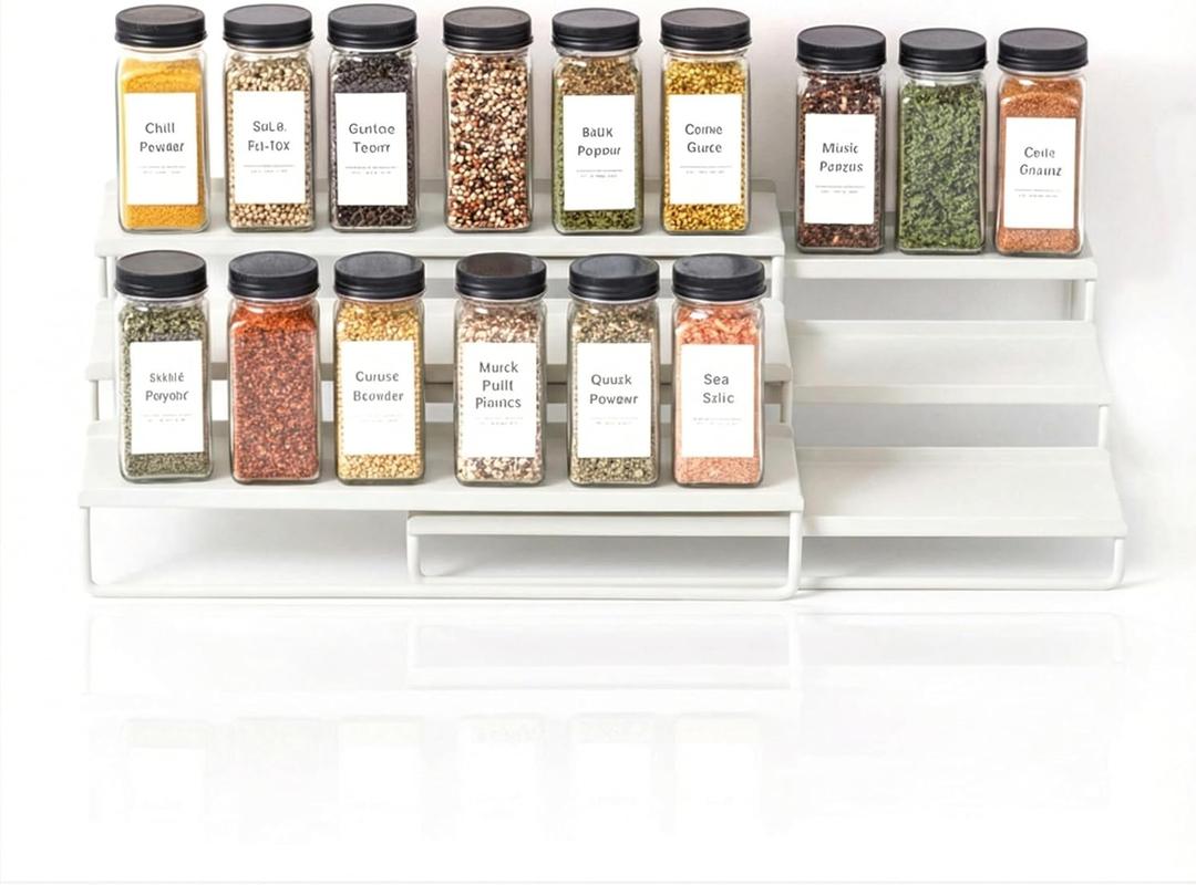 LIBKEN Tiered Spice Rack Organizer Warm Gray Metal Countertop & Cabinet Spice Stand, Strong & Sturdy 3-Tier Shelf for Kitchen, Pantry, Seasoning Bottles Minimal Scandinavian Design